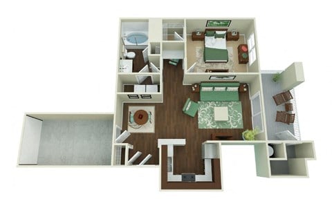 Floor plan for 1 bed, 1 bath, 776 sqft